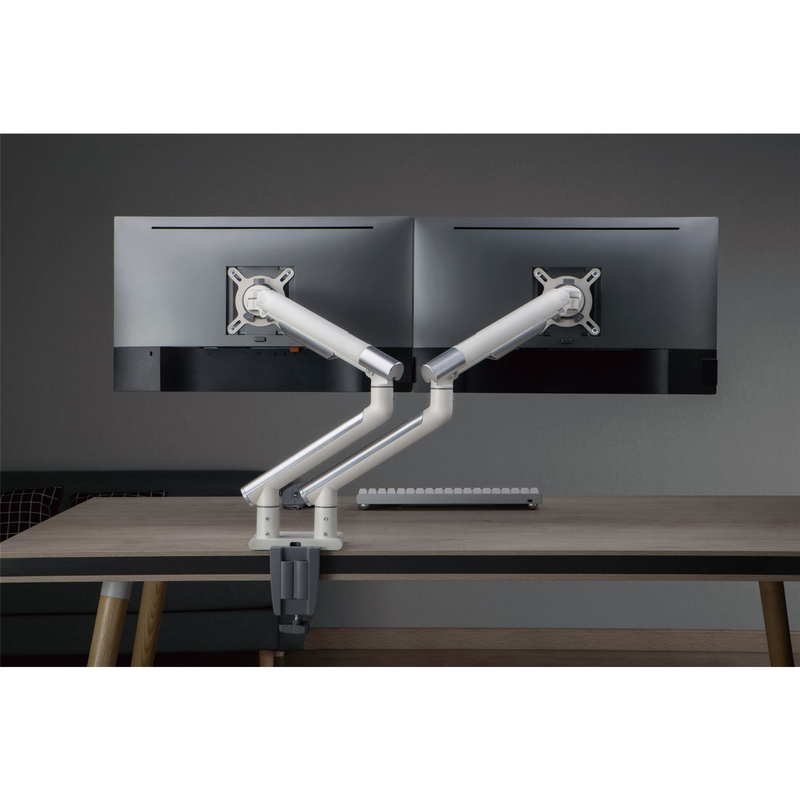 Brateck LDT49-C024 17"-32" Dual Premium Slim Aluminium Spring-Assisted Desk MountMonitorArm.QuickRelease Detachable VESA Plate, Built-in Spring Tension, 180 Rotation Stop, Built-in Cable Management, White