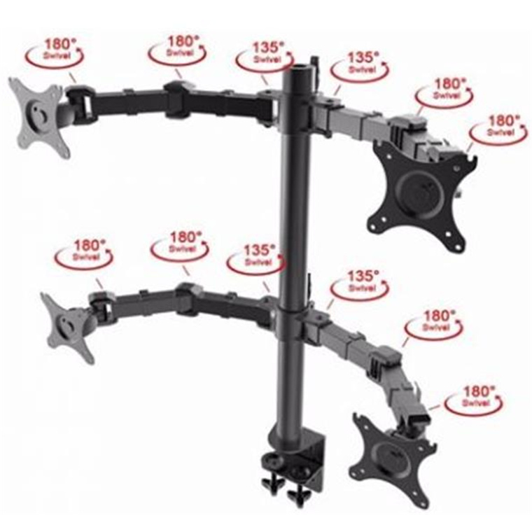 Loctek Eco Mount, 10"-30" Quad Monitors Ergonomic Swivel Arm - VESA 75 & 100mm - Capacity 10KG - Adjust -85 -15deg - 5 Years Warranty