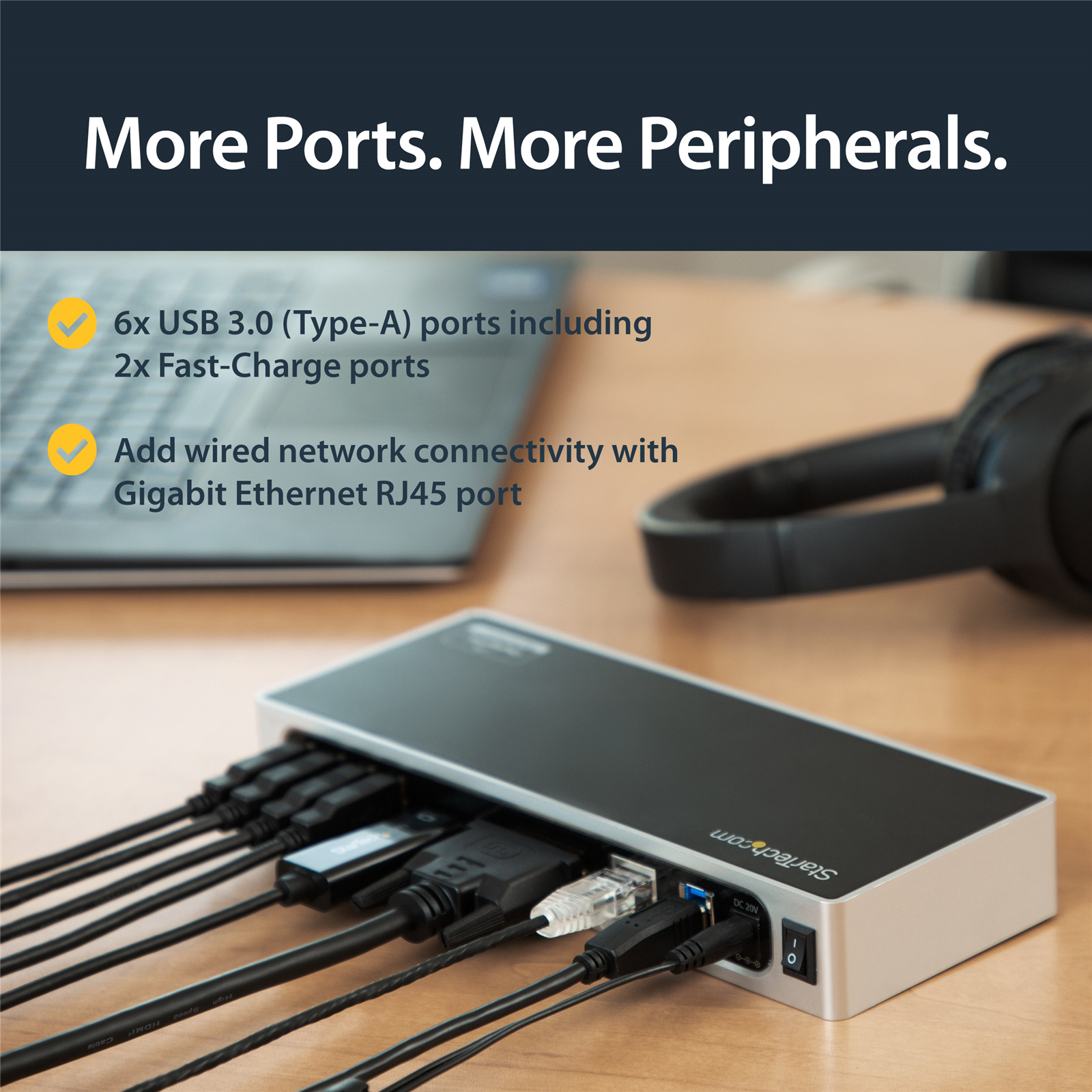 StarTech.com DK30ADD USB 3.0 Dual Monitor Docking Station, HDMI x1, DVI x1,  USB 3.1 x6, RJ45, 3.5mm Audio x1, Support Apple / Windows, 3yr warranty