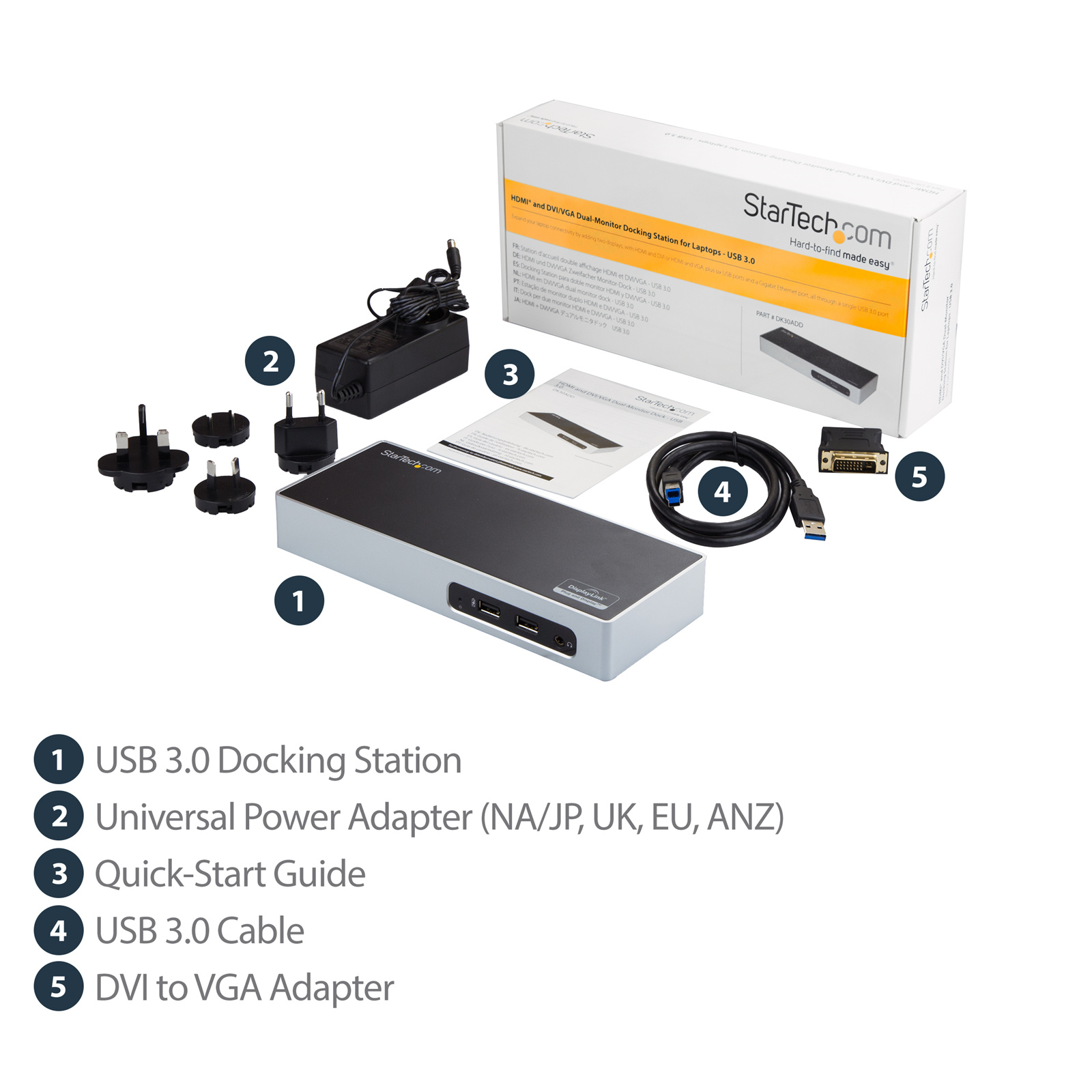 StarTech.com DK30ADD USB 3.0 Dual Monitor Docking Station, HDMI x1, DVI x1,  USB 3.1 x6, RJ45, 3.5mm Audio x1, Support Apple / Windows, 3yr warranty