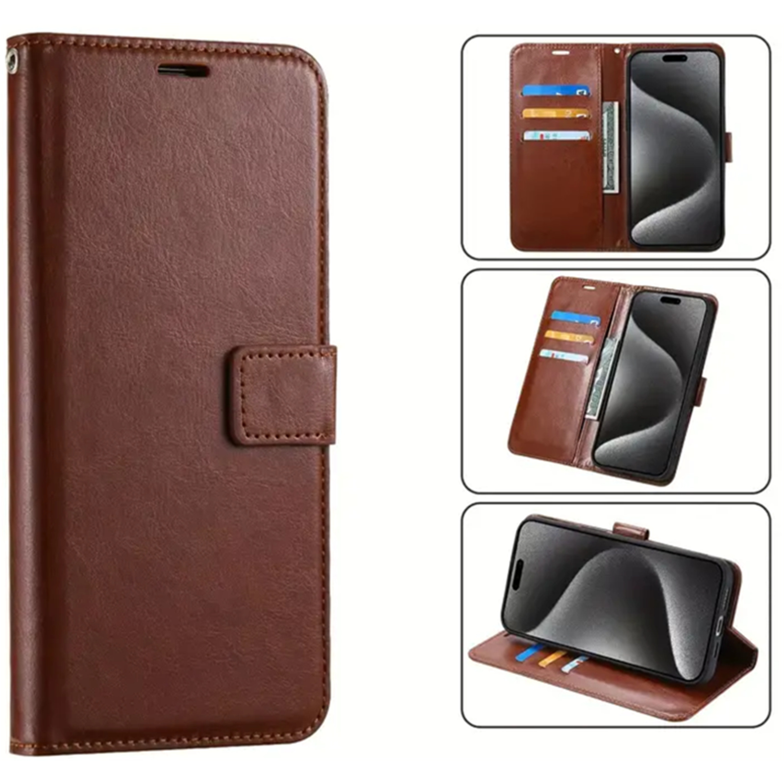 Galaxy A05 (2023) Flip Wallet Case - Brown 3 Card Slots - Cash Compartment - Magnetic Clip