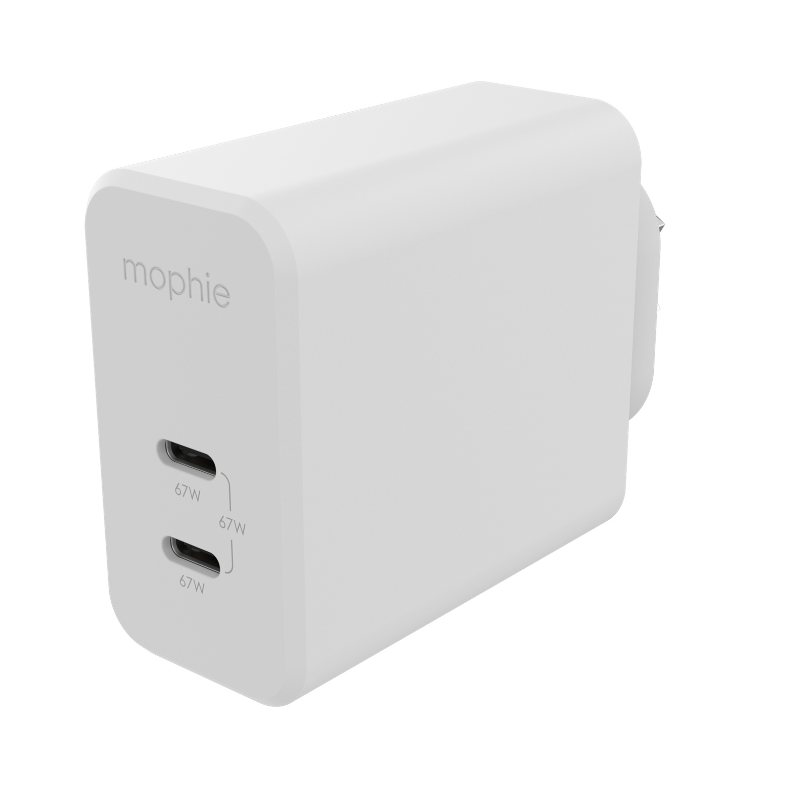 Buy the Mophie 67W Dual USBC PD GaN Wall Charger White, Compact Size