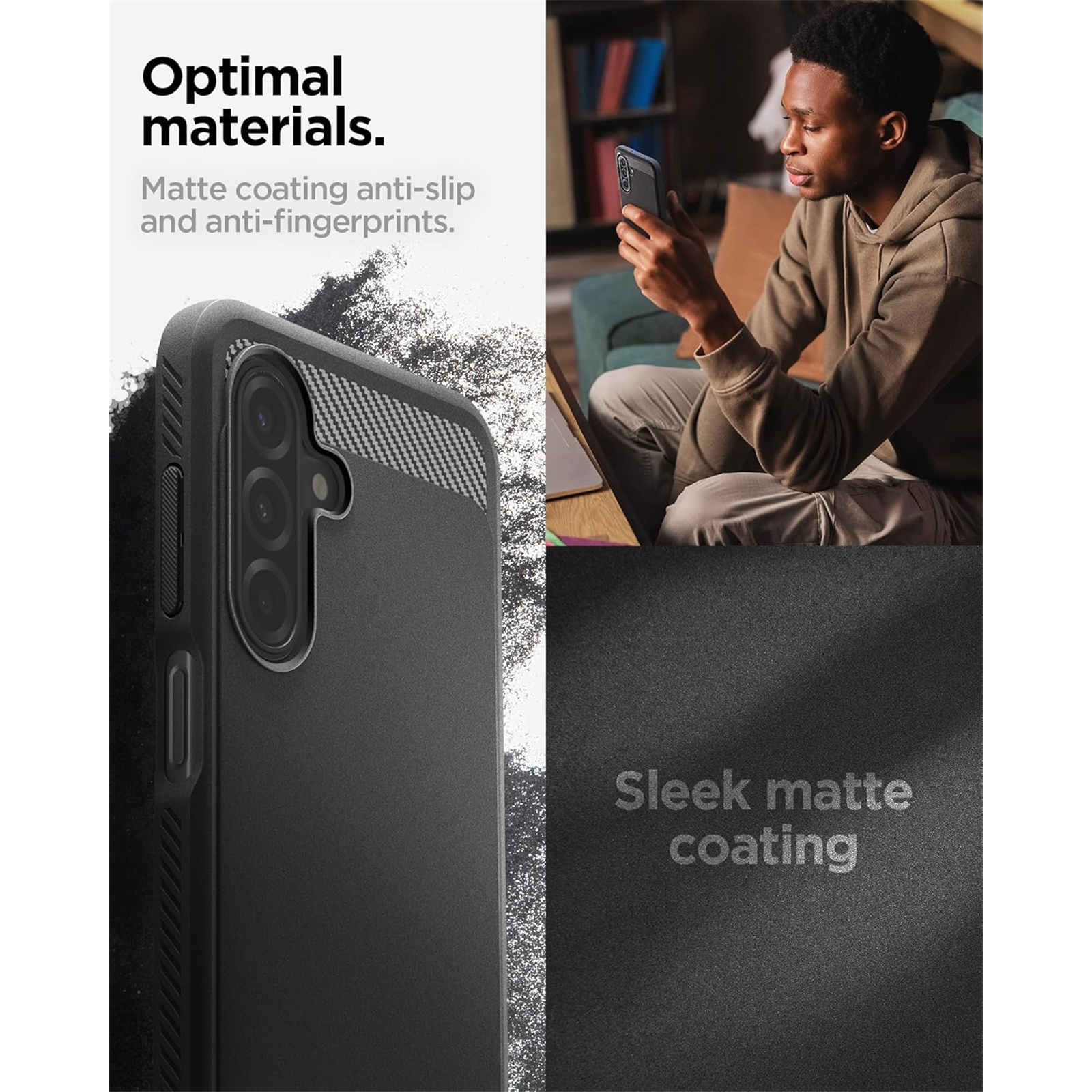 Spigen Galaxy A17/A17 5G (2025) Rugged Armor Case - Matte Black Durable Mechanical Design - Air Cushion Technology (Military-Grade Protection) - Carbon Fiber Design
