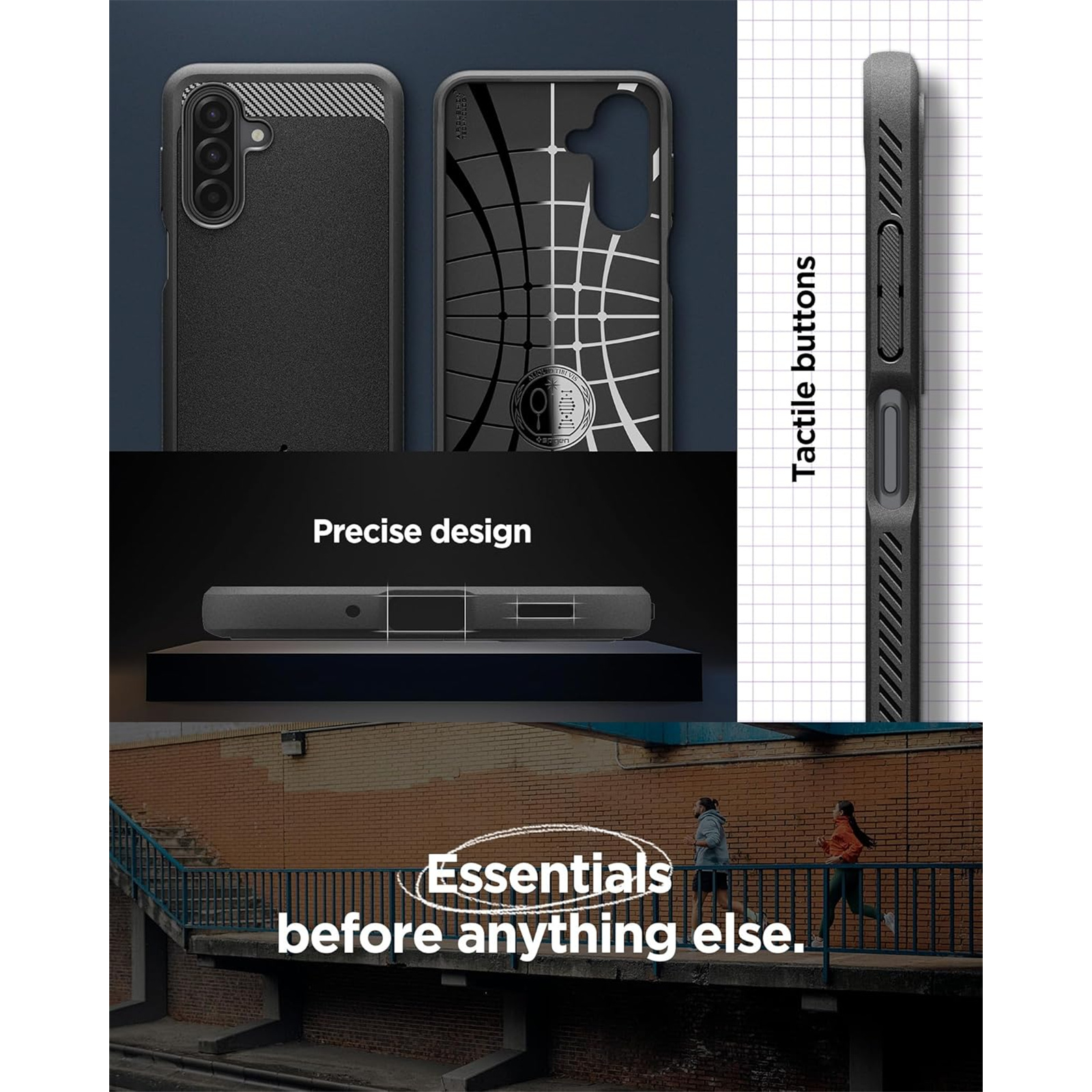 Spigen Galaxy A17/A17 5G (2025) Rugged Armor Case - Matte Black Durable Mechanical Design - Air Cushion Technology (Military-Grade Protection) - Carbon Fiber Design
