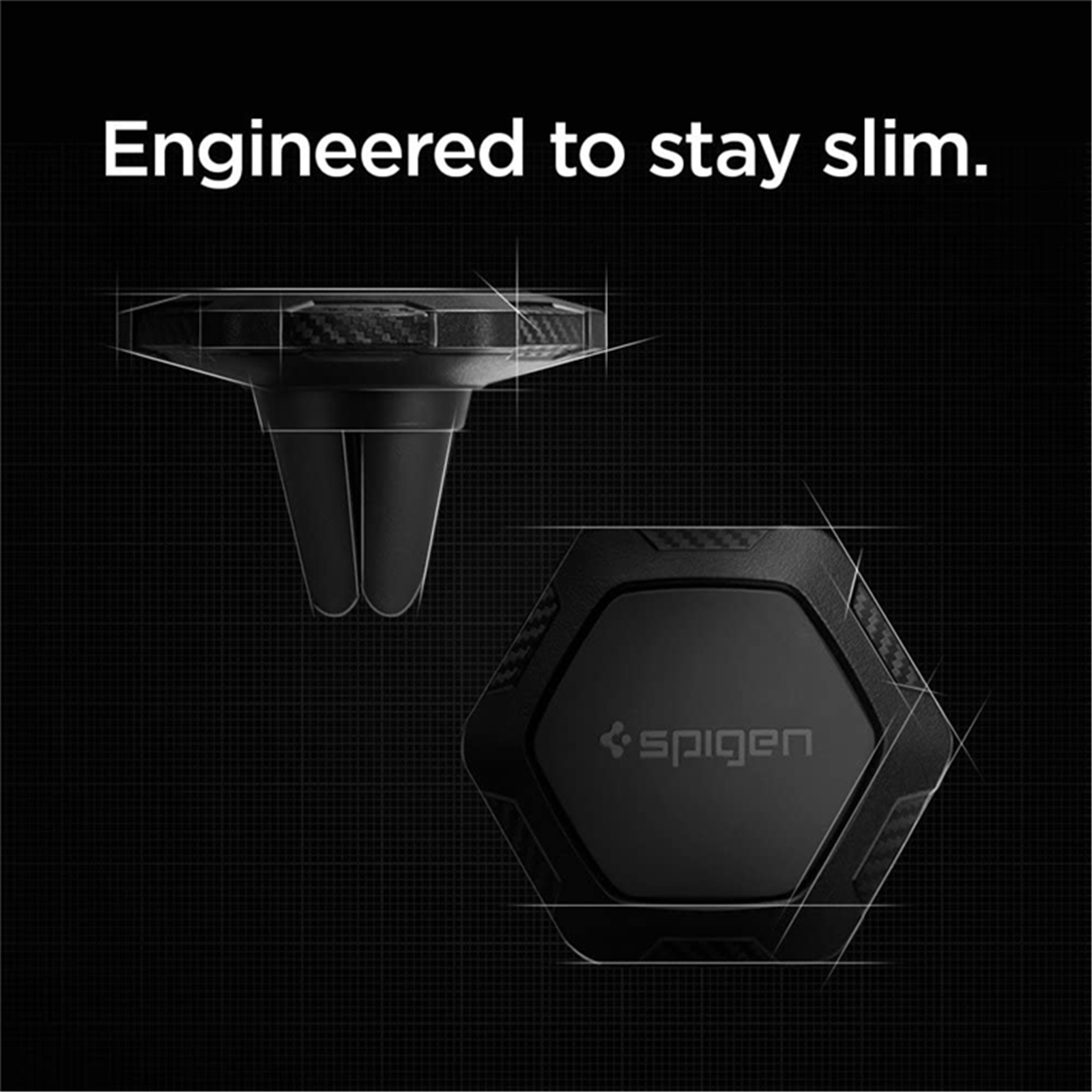 Spigen Signature Air Vent Magnetic Universal Car Mount Holder -Easy installation, Mount In Simplicity,  Any Orientation, Portable Usability, Rugged hexagon design with carbon fiber accent- 000CG20879