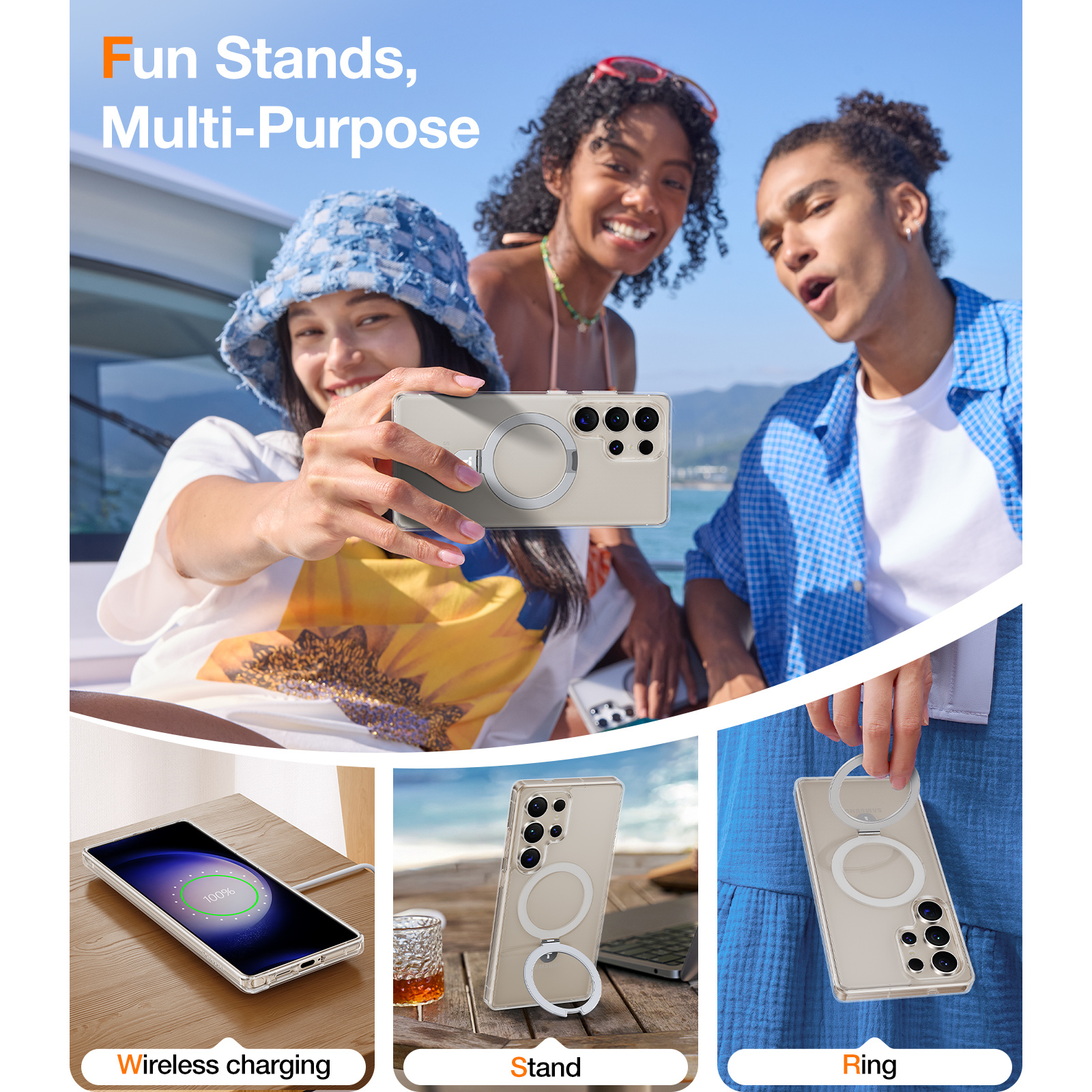 Torras Galaxy S25 Ultra 5G Ostand Case - Clear MagSafe Compatible - Horizontal / Vertical & Felexible Ostand