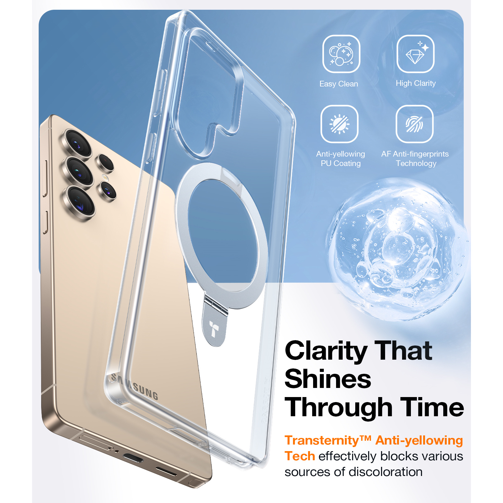 Torras Galaxy S25 Ultra 5G Ostand Case - Clear MagSafe Compatible - Horizontal / Vertical & Felexible Ostand