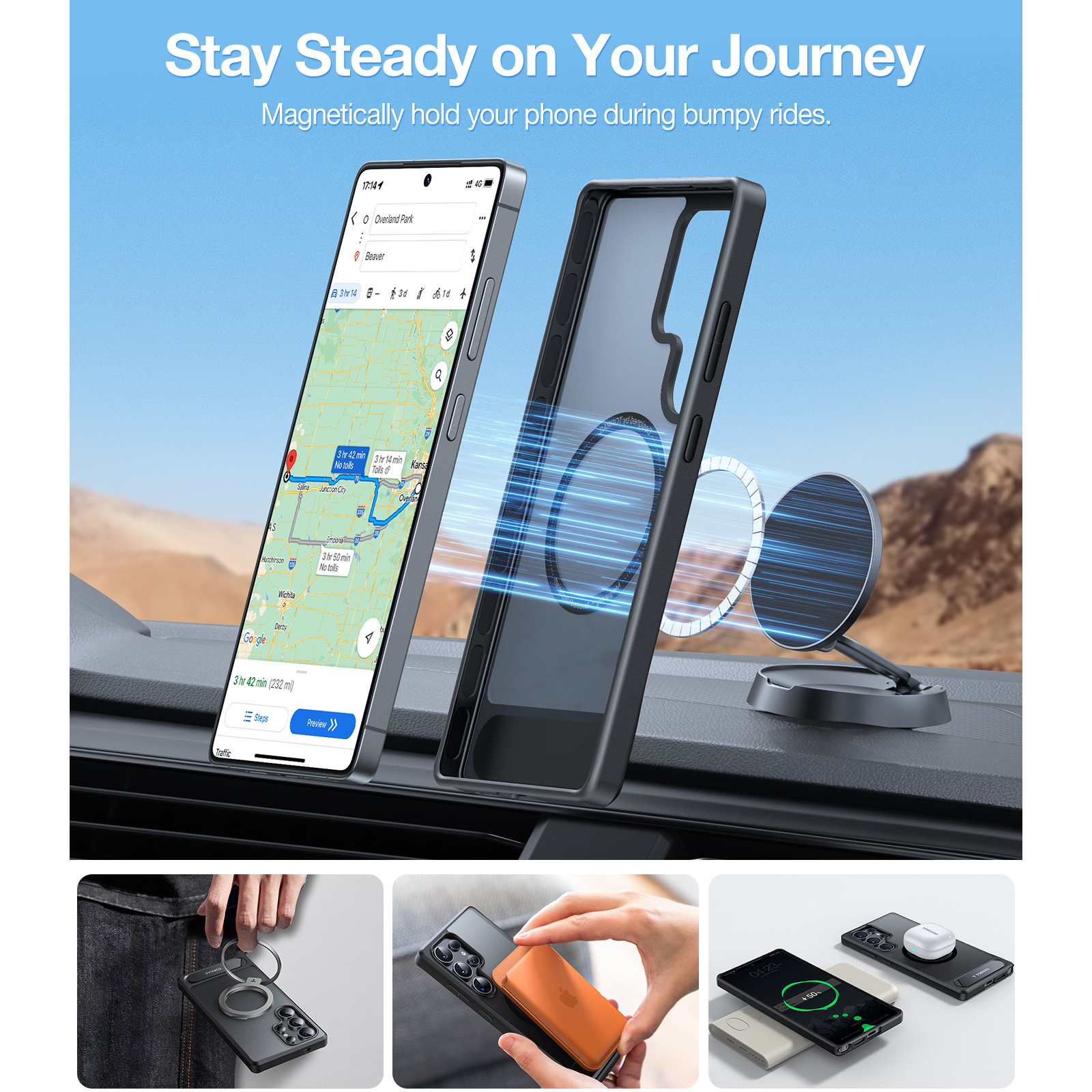 Torras Galaxy S25 Ultra 5G Pstand Case - Black MagSafe Compatible - Built-in Versatile Seamless Stand