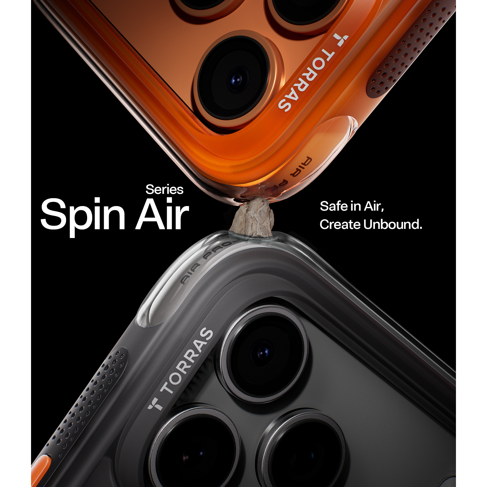 Torras iPhone 17 Pro Max (6.9") 2025 Ostand Spin Air Case - Black Full Camera Control Button Coverage - Upgraded Airbag Technology - Dot-matrix Anti-slip Design - Compatible with MagSafe Charging - 360° Spin Stand