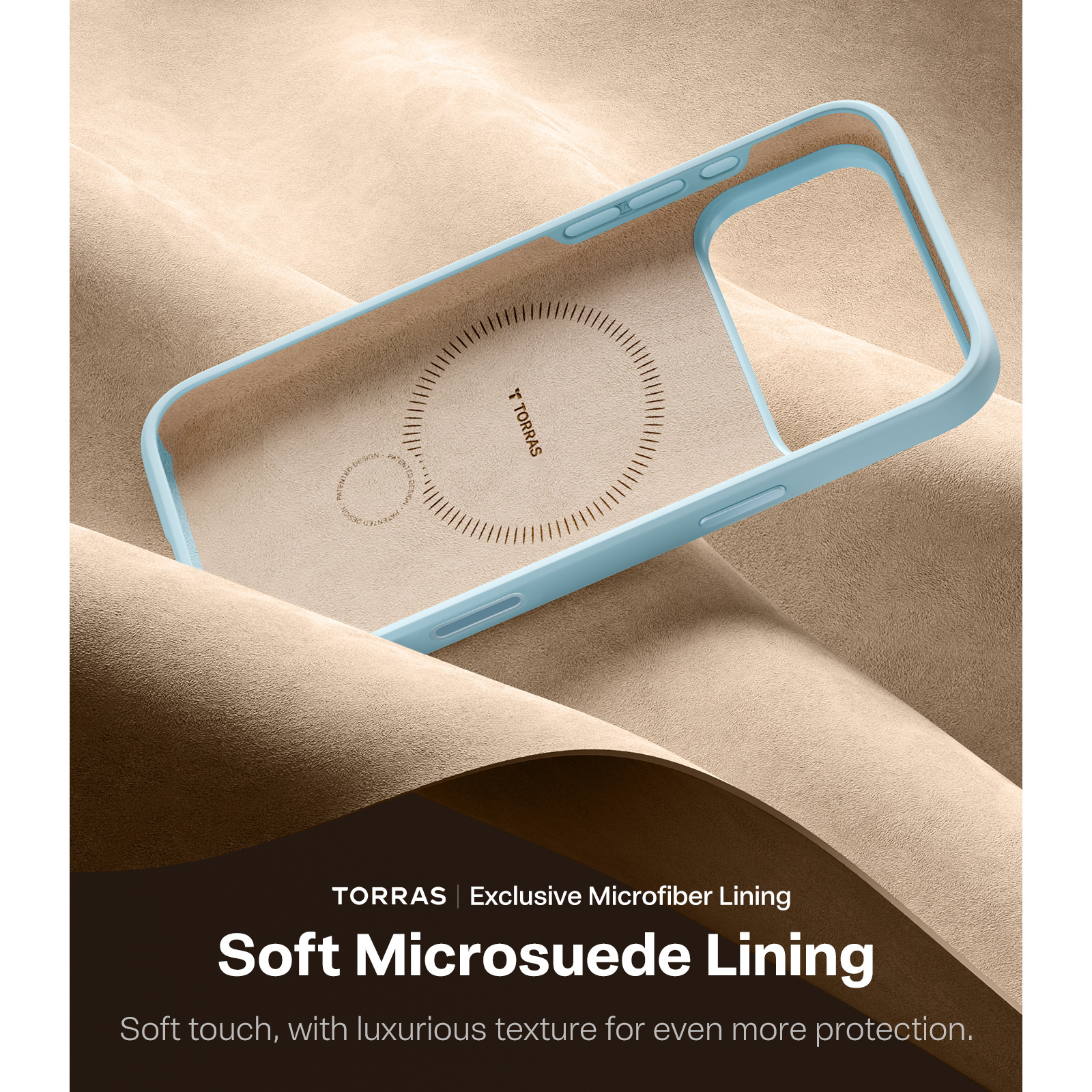 Torras iPhone 17 Pro Max (6.9") 2025 Ostand Spin Softune Case - Baby Blue Full Camera Control Button Coverage - Soft Liquid Silicone Cozy Grip - MagSafe Compatible - 360 Spin Kickstand