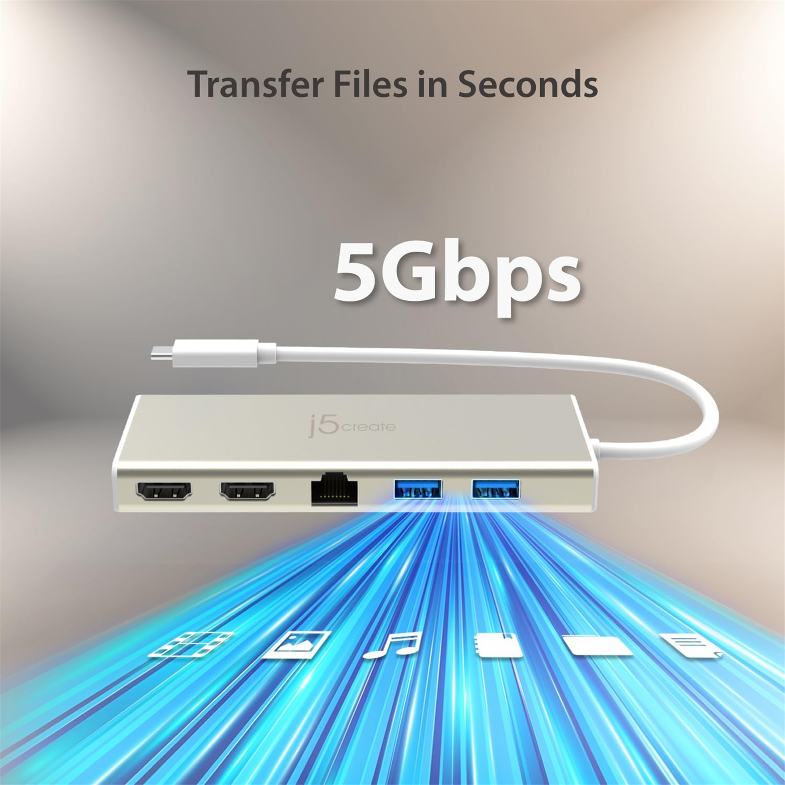 J5create USB-C 3.1 Dual HDMI Mini Docking Station with Power Delivery 2x HDMI Output - With Up to 1x 4K / 1x 2K - 2x USB3.0 - 1x Gigabit Ethernet