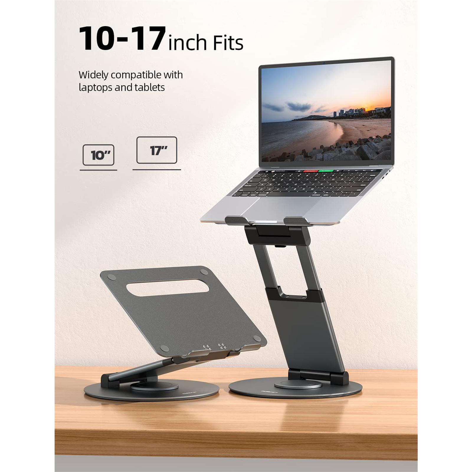 Nulaxy LS18 360° Rotating Laptop Stand - Grey, For Collaborative Work, Compatible with 10"-17" Apple MacBook / Laptops