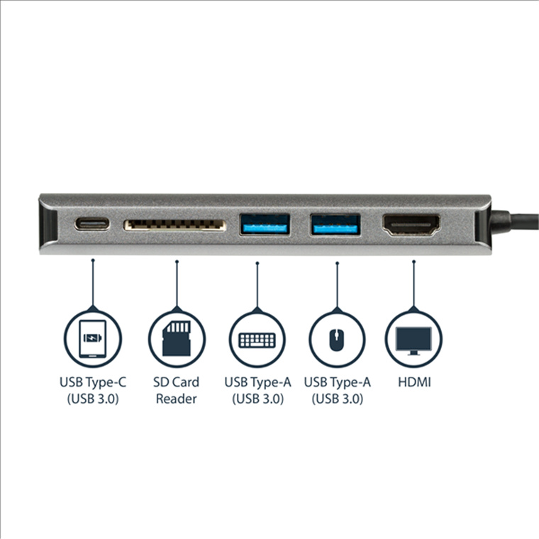 StarTech.com USB-C Single 4K Mobile Dock with 60W Power Delivery 1x HDMI - 1x USB-C - 2x USB 3.0 - 1x RJ45 - 1x SD Reader - Supports Apple Intel / ChromeOS / Microsoft Windows - 3Y Warranty