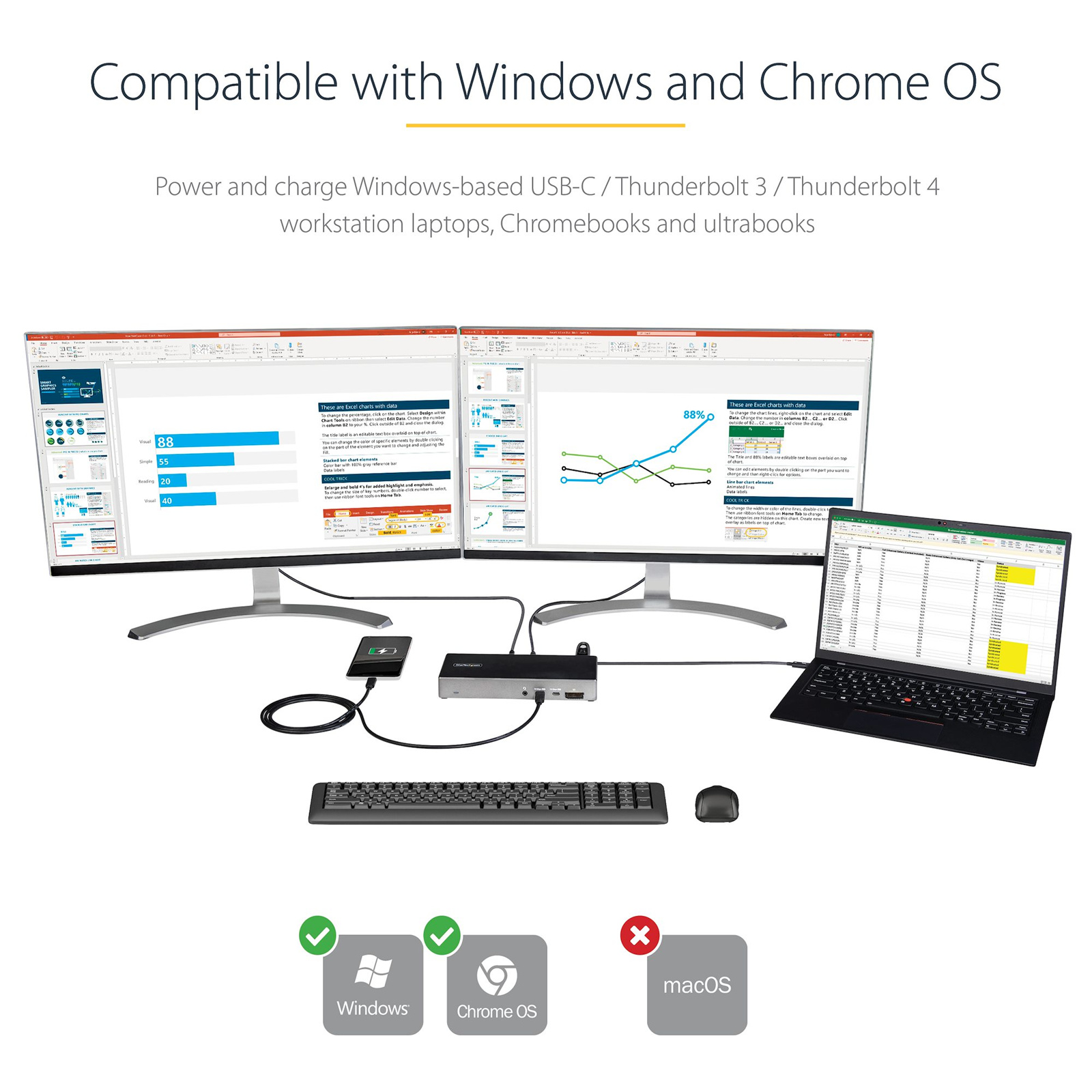 StarTech.com USB-C Dock Triple 4K with 100W PD 6x USB