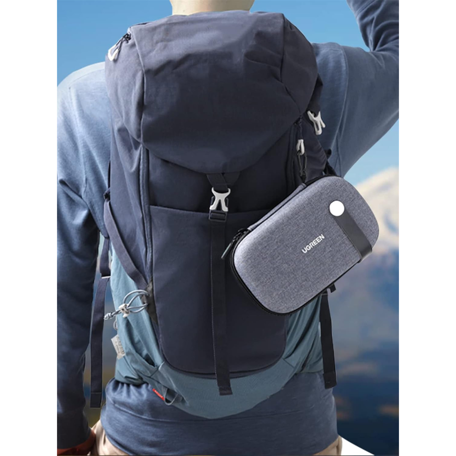UGREEN Travel Gadget Case Bag Electronics Accessories Organiser Travel Carry Hard case Double Layer - Double zipper - Snap Hook - Carrying Strap Grey