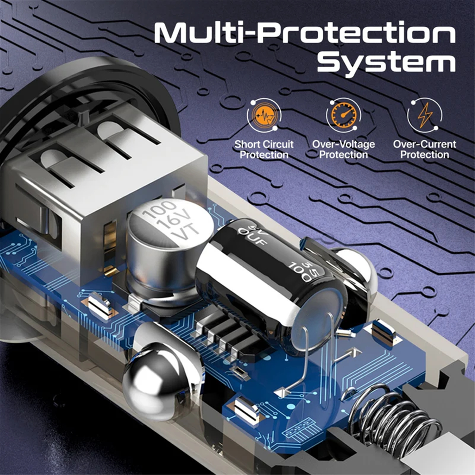 Promate TRANSDRIVE-65W  65W Quick Charging In-Car Adapter for Tablets & Smartphones. 65W PD USB-C Port for PC & Tablets, Quick Charge (QC) USB-A Port, Transparent Design, Super-Mini Small Adapter.