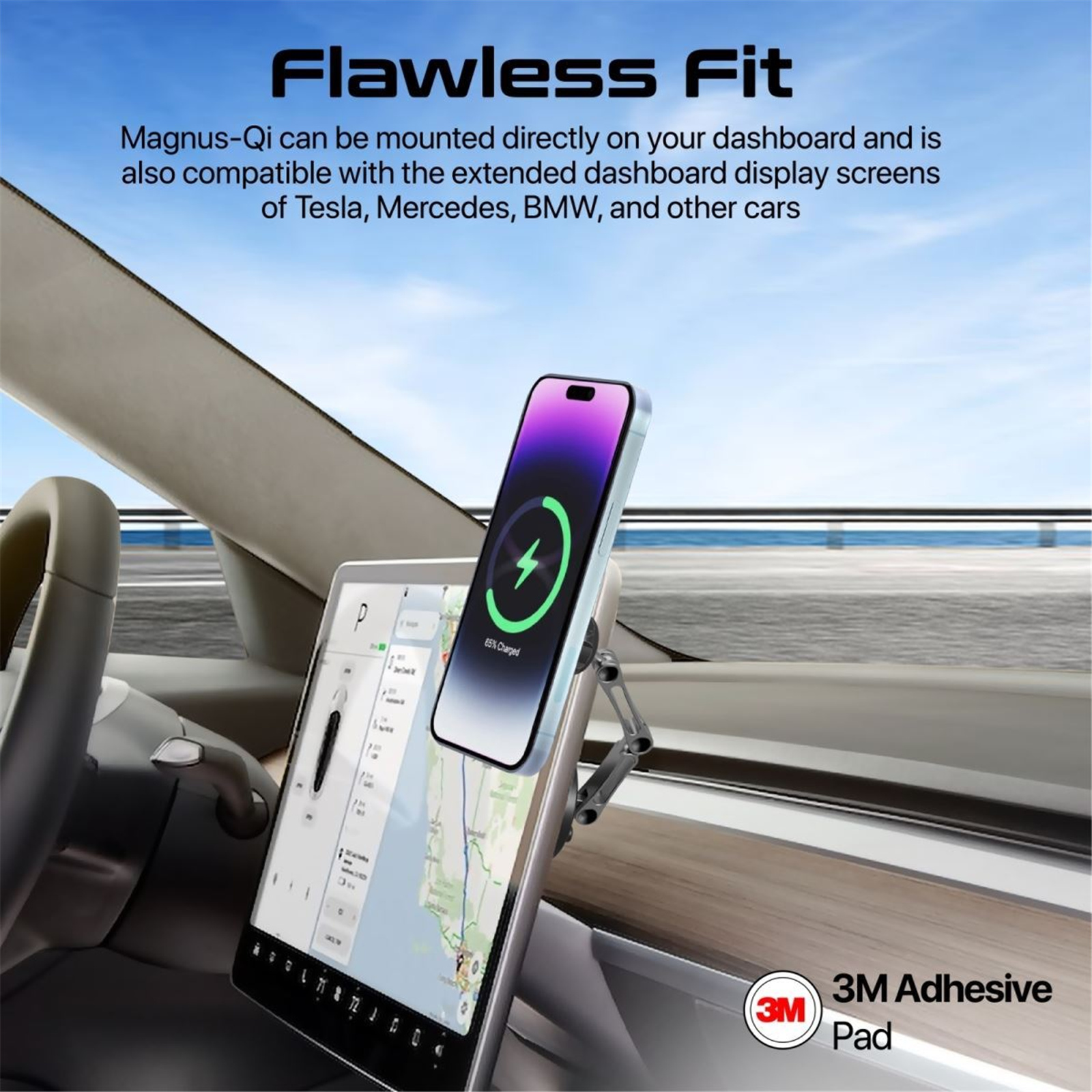 Promate MAGNUS-QI  SecureGrip 360 Cradleless 15W Qi Magnetic Wireless in-Car Phone Charger &Holder.Designed for Dashboard & Windshield. Height Adjustable. Ultra Slim.