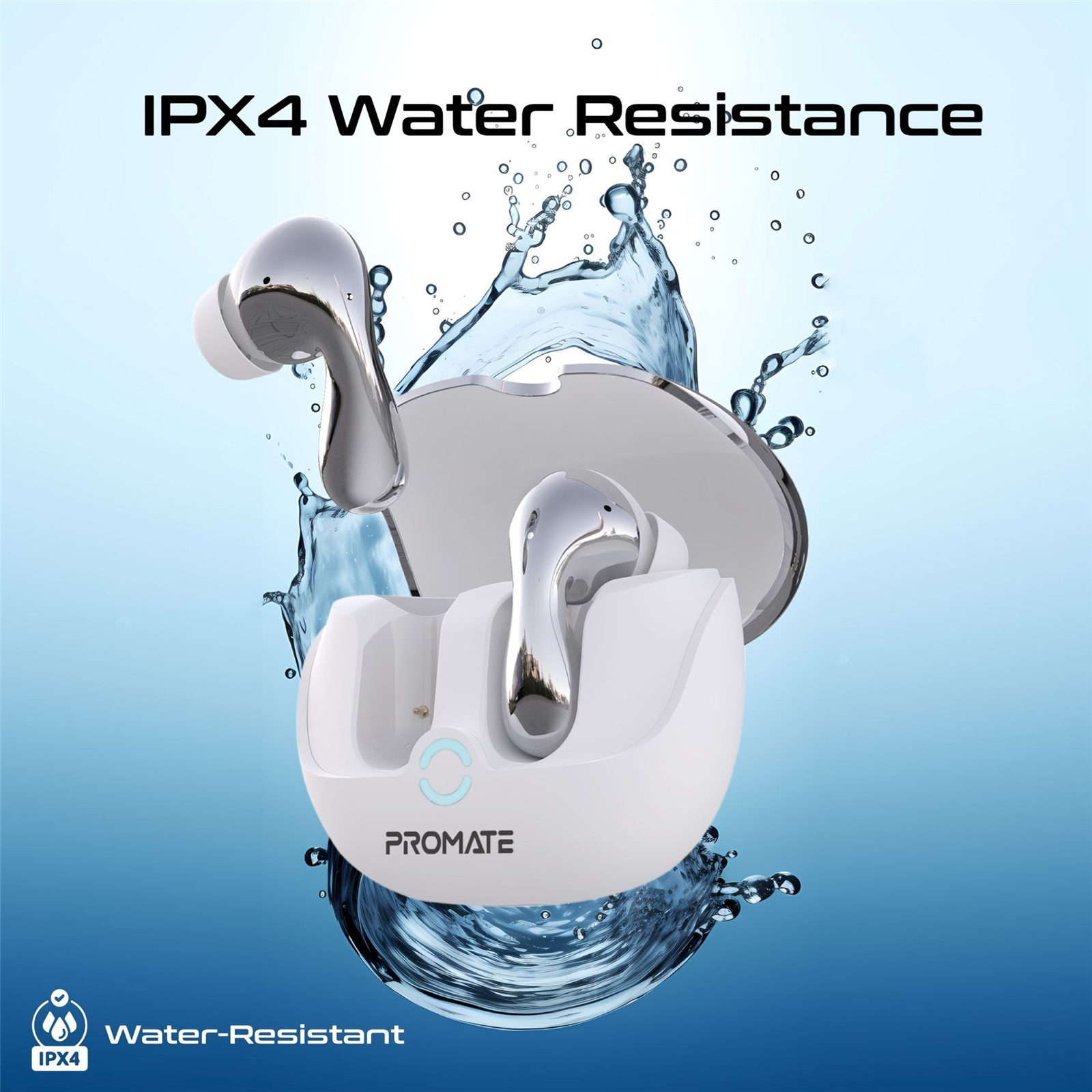 Promate BATON In-Ear HD Bluetooth Earbud Hybrid ANC TWS with Intellitouch - IPX4 White - Includes 500mAh Recharging Battery Case, Up to 40 Hours Playback, Active Noise Cancelling, Built-in Microphone