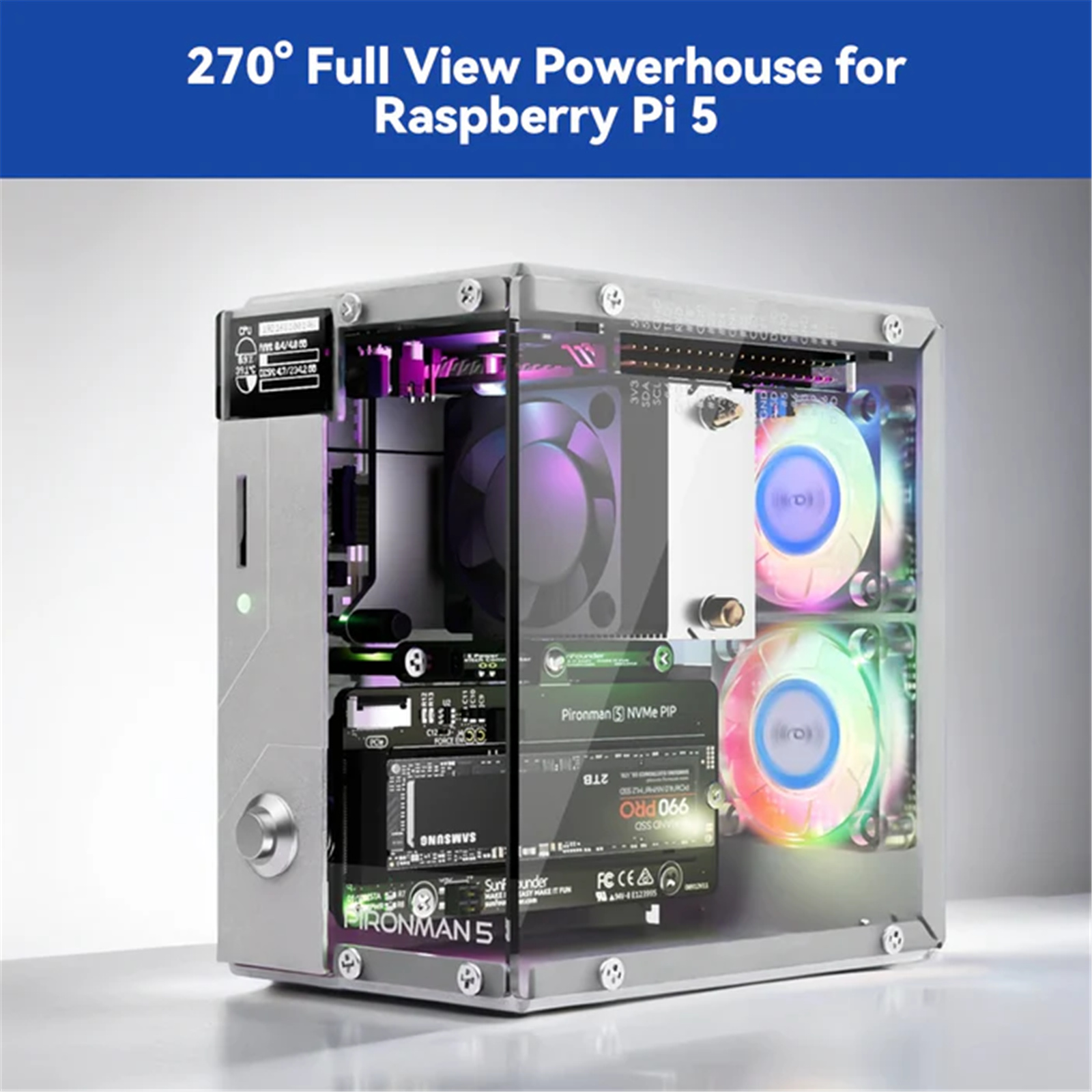 Buy the Raspberry Pi Pironman 5 NVMe M.2 SSD PCIe Mini PC Case for