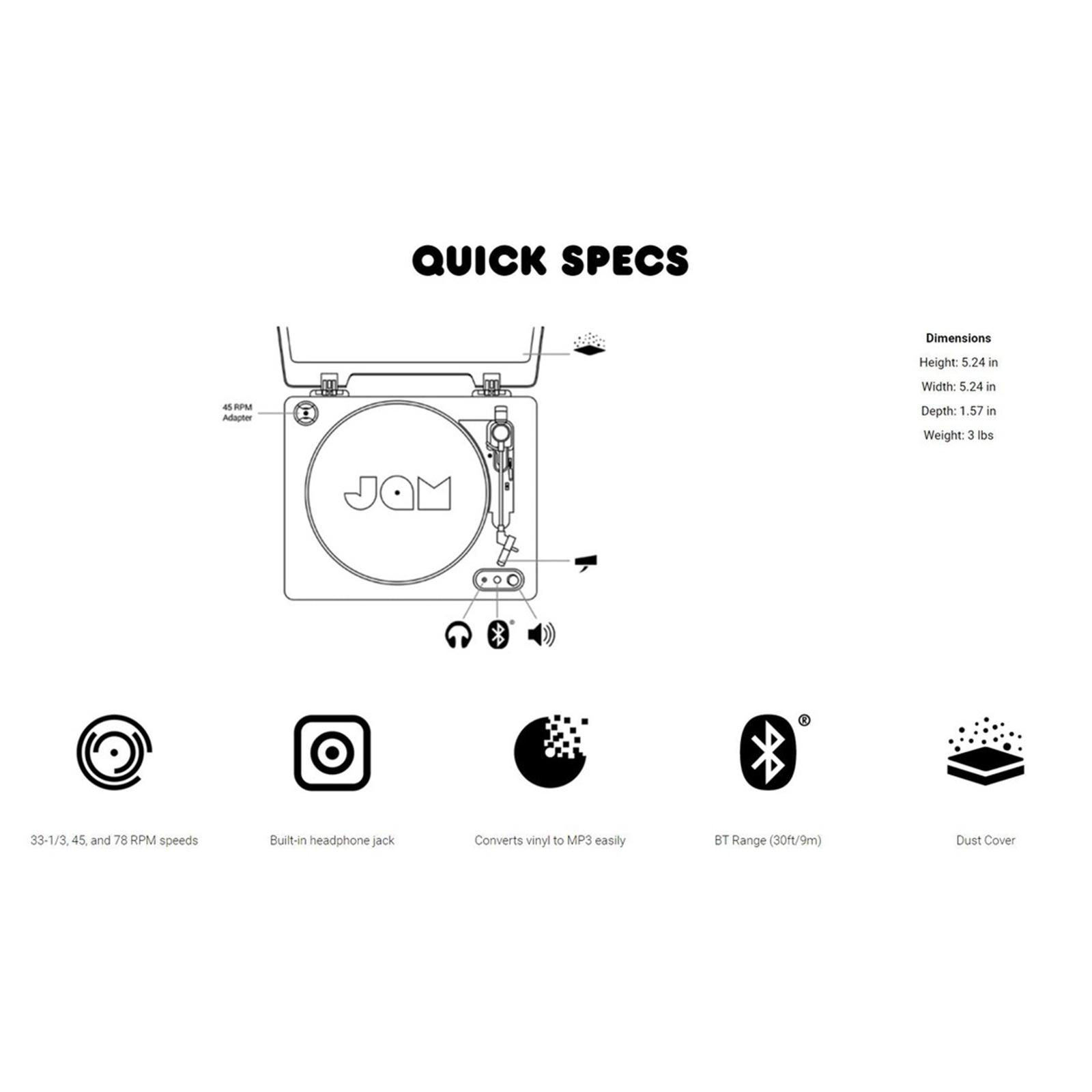 Buy the Jam Audio Spun Out Wireless Turntable Vinyl record player with built... ( HXTT400BK