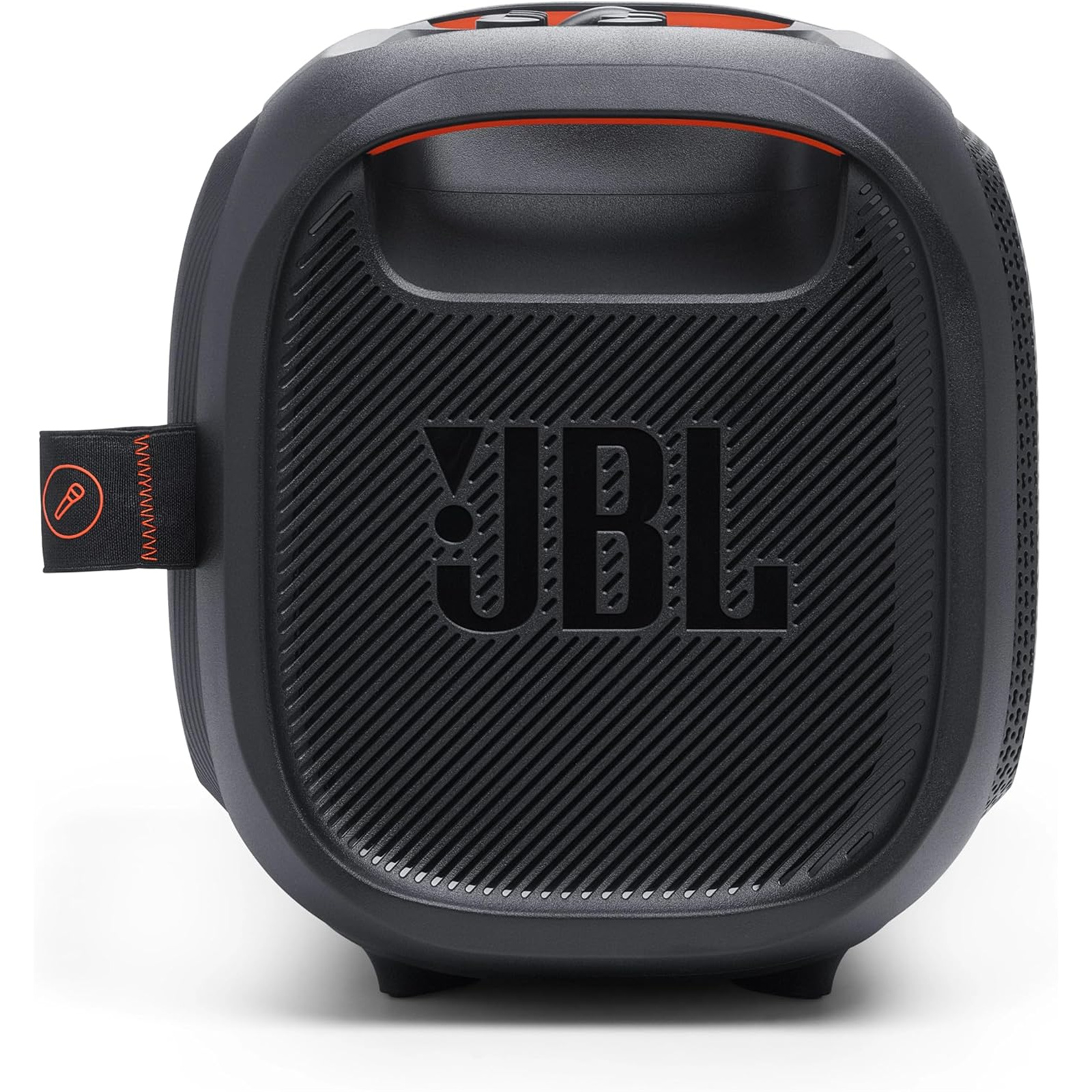 JBL PartyBox On-The-Go Essential 100W Wireless Portable Party Speaker with 2x JBL Wireless Microphones - Bluetooth + USB + 3.5mm AUX + Guitar Inputs - IPX4 - Built-in Shoulder Strap with Bottle Opener - Up to 6hrs platime