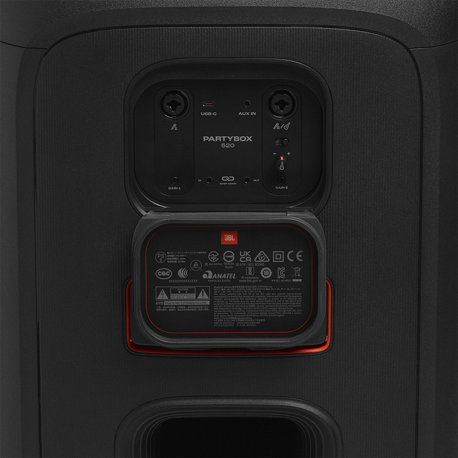 JBL PartyBox 520 400W Wireless Portable Party Speaker - Black Powerful JBL Pro Sound - Wheels & Handle - Rugged & IPX4 Splash Resistant - Dual Mic / Guitar Inputs - RGB Lightshow - Auracast - Up to 15 Hours Battery Life