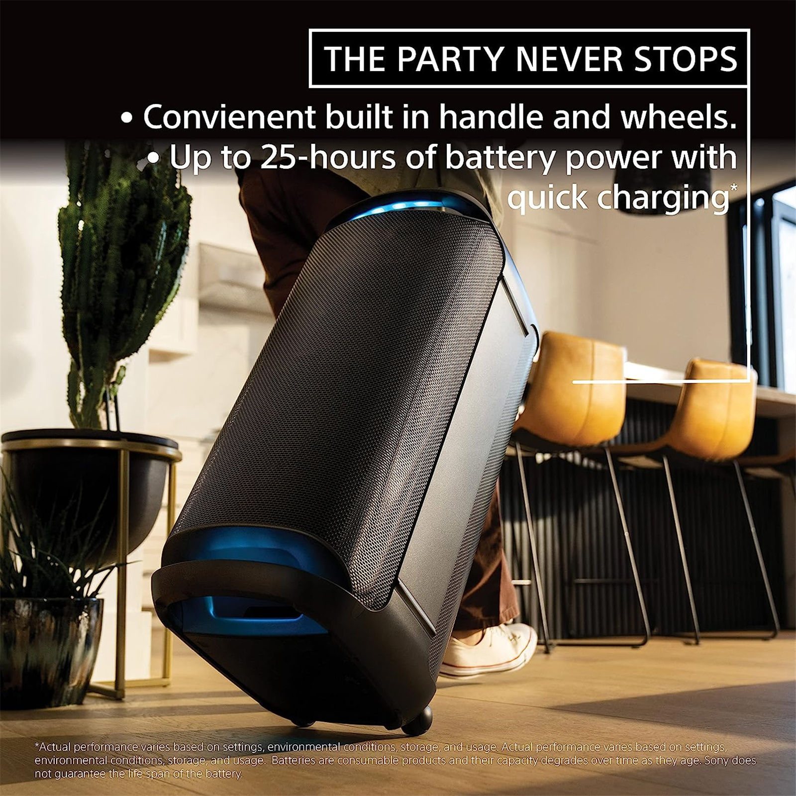 Sony X-Series SRS-XV800 18.5kg Wireless Portable Party Speaker Omnidirectional Sound - Sony MEGA BASS - TV Sound Booster - LDAC - Bluetooth 5.2 - Mic / Guitar / USB / Aux / Optical Inputs - RGB LED Lighting - Up to 25 Hours of Battery Life