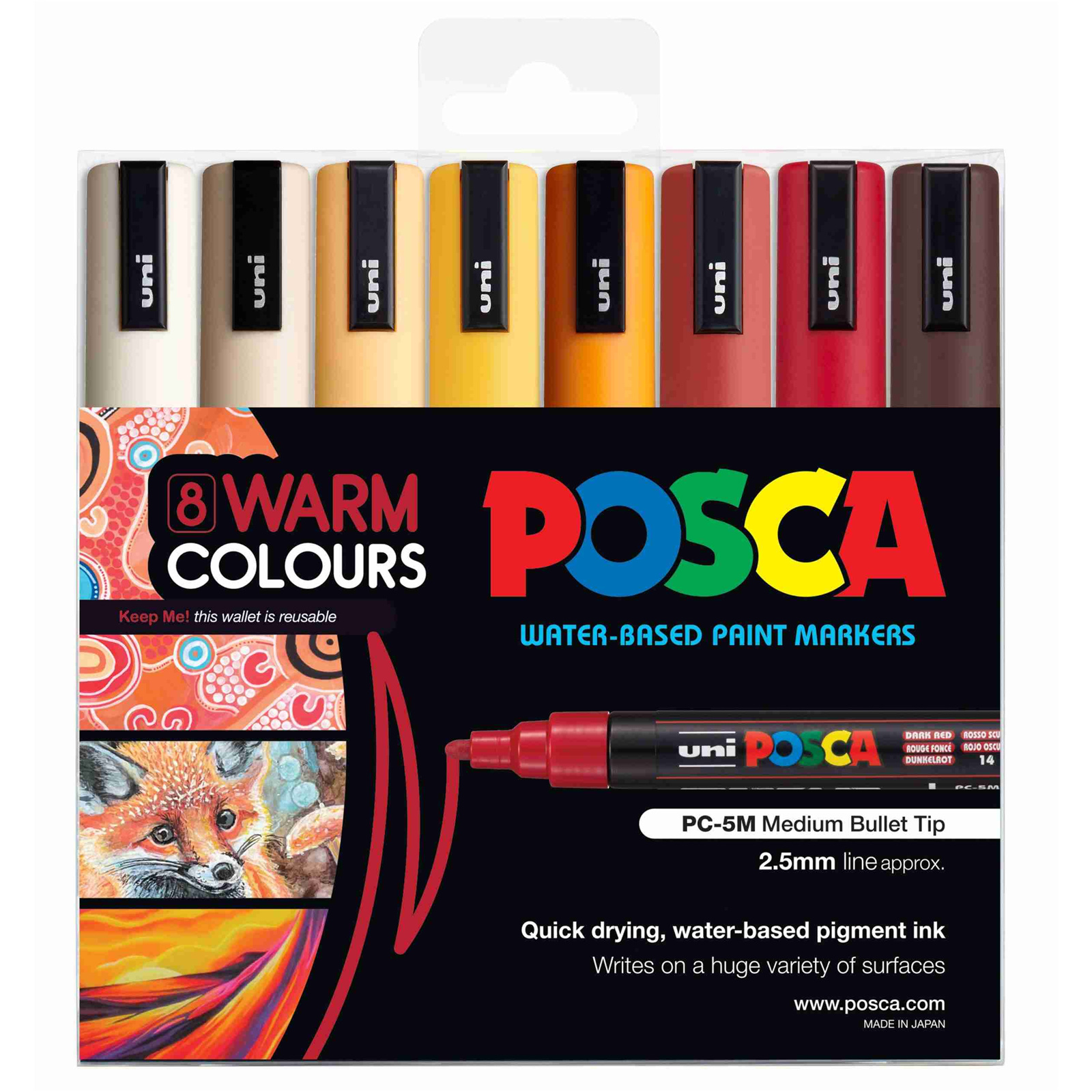 Uni PC5MWC8C Uni Posca Marker Med Bullet Pack Warm Colours PC-5M