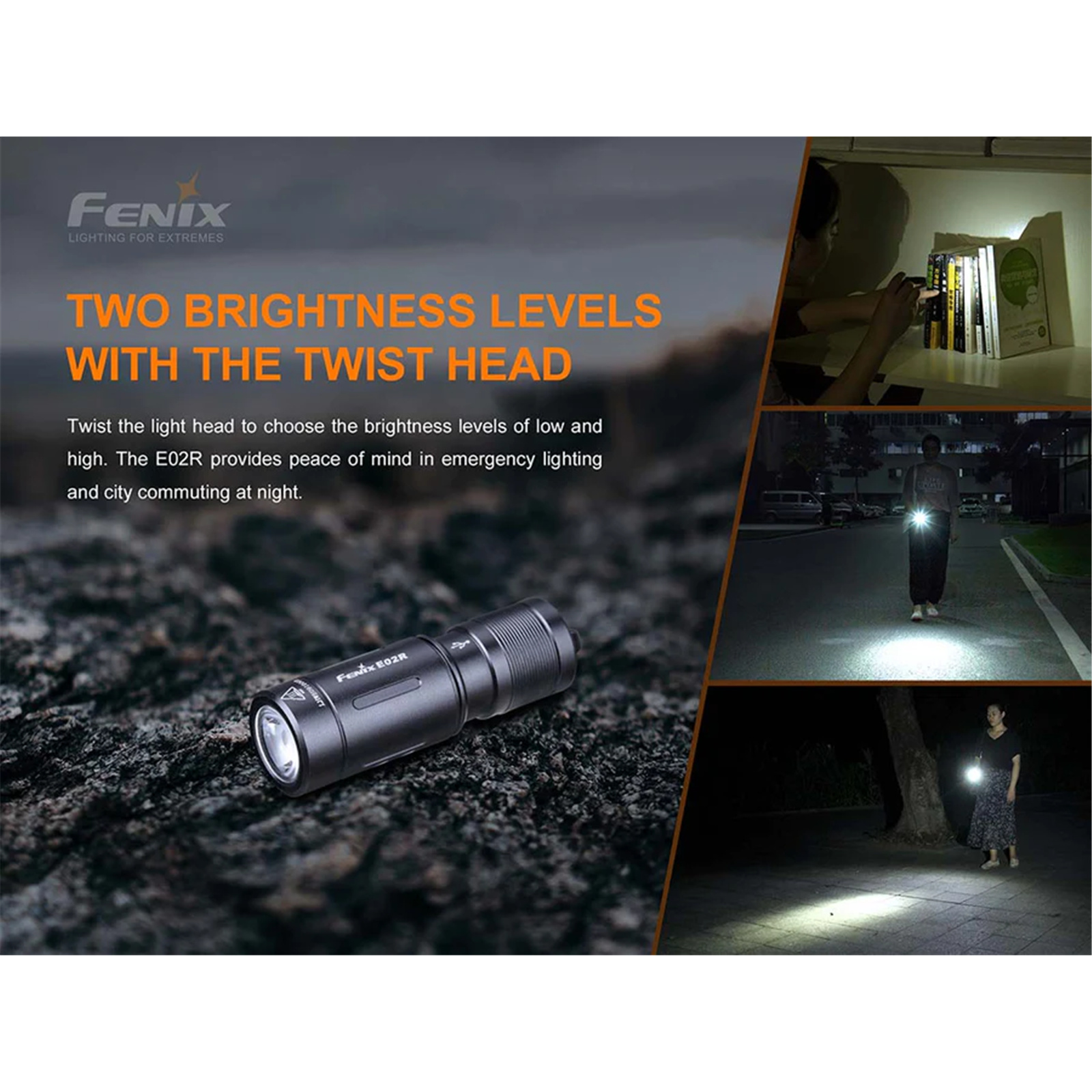 Fenix Everyday Carry Torch E02R Mini Keychain Flashlight Max 200 Lumens - Black, Head: 0.55", Built-In 120mAH Li-polymer Battery & MicroUSB Charging Port, Aluminum, EDC, Micro USB Charging Cable is Included - Dustproof and Waterproof