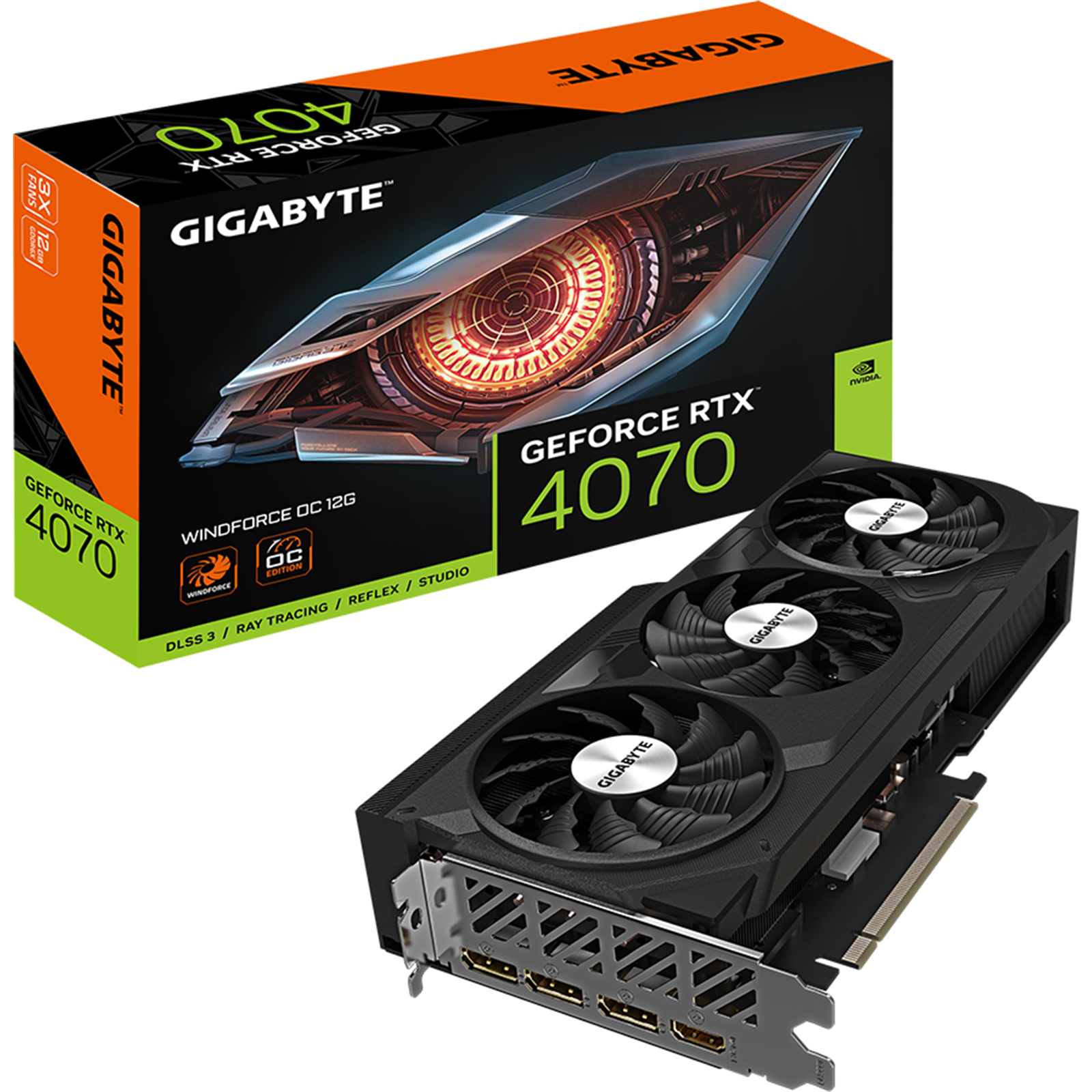 Buy the Gigabyte NVIDIA GeForce RTX 4070 WindForce OC 12GB GDDR6X  GV-N4070WF3OC-12GD online