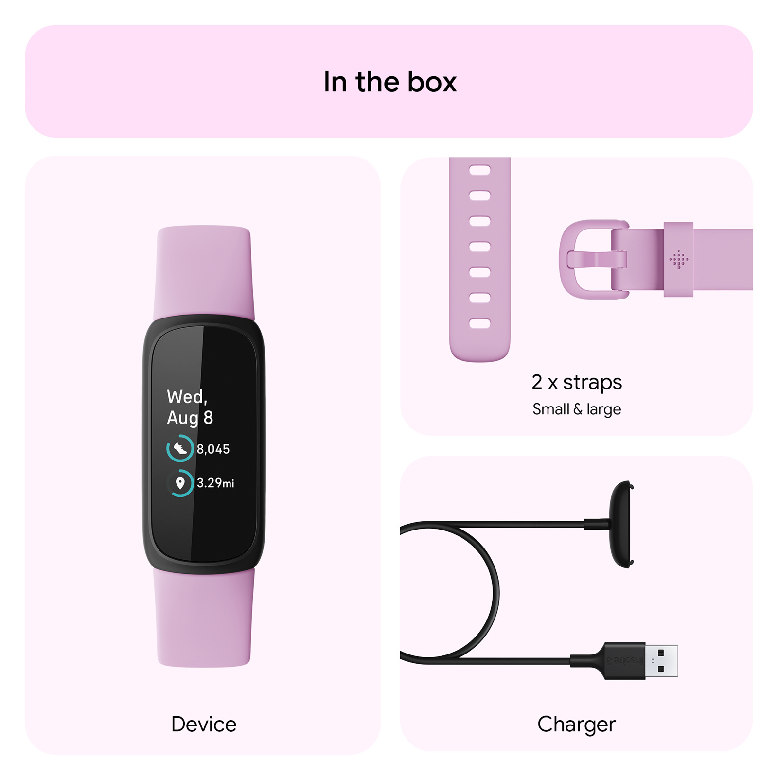 Buy the Fitbit Inspire 3 Fitness Tracker Black/Lilac Bliss 24/7