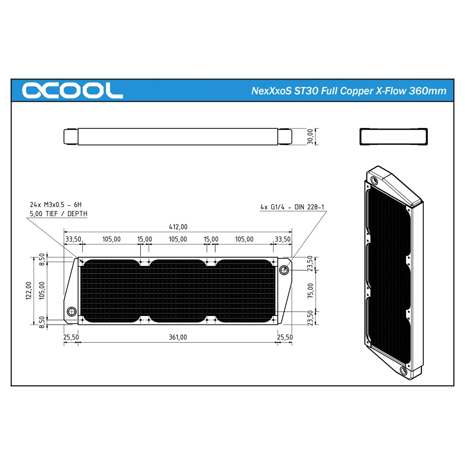 Alphacool NexXxoS ST30 Full Copper X-Flow 360mm - Black - 30mm Thick
