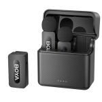 Boya BY-V35 (2 x TX + 1 x 3.5 TRS RX) 2.4 GHz Dual-Channel Wireless Microphone The BY-V3 series is an upgraded dual-channel wireless microphone. Lightweight and portable, it comes with a charging case for all-day battery life. Featuring sma