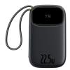 Baseus Qpow3 10000mAh 22.5W 2-Ports Digital Display Fast Charging Power Bank - Cosmic Black Input 18W / Output 22.5W / 1x USB-C Port , 1x USB-A Port / with 2 Built-in Cables(Lightning & USB-C)