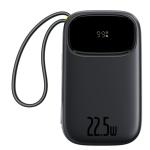 Baseus Qpow3 10000mAh 22.5W 2-Ports Digital Display Fast Charging Power Bank - Cosmic Black Input 18W / Output 22.5W / 1x USB-C Port , 1x USB-A Port / with 2 Built-in Cables(Lightning & USB-C)