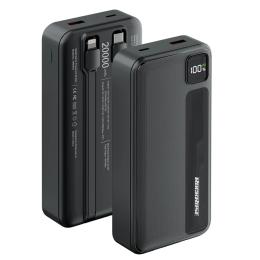 RockRose Powerlink 20 Neo 20000mAh Power Bank - Black QC 3.0 20W PD & 22.5W Quick Charge - Embedded with USB-C & Lightning 20W Quick Charge Cable