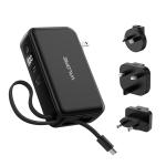 Valore PD37 3 Ports Portable 10000mAh Power Bank +  65W International  Wall  Charger - with International Plug , AU+UK+EU plugs included ( The Power Bank function can use to charge Phones  and Tablets Only - Charge Notebook require  AC Powe