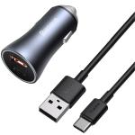 Baseus Golden Contactor Pro 40W Dual Quick Car Charger with USB-A to USB-C Cable - Dark Gray Simple WiringUSB for Type-C 5A 1.0m
