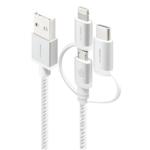 Alogic MU23T1-030SLV 3-in-1 USB Charge Cable - 30cm - Silver Rugged - Supports Micro USB / Lightning / USB-C