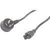 RackPower CM0NL100-PS 10A 3-Pin to C5 Cable - 1m - Black Side Entry Plug - Clover Socket - 0.75mm2 - PVC