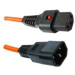 IEC-Lock IEC C14 to C13 Power Cable - 2m - Orange 10A - IEC-Lock - 1mm2 - Black Plug - Black Socket