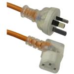 RackPower CM1NC300M-SL 10A 3-Pin to C13 Cable - 3m - Orange Clear Plug - Left-Hand Angled Clear Socket - 1mm2 - PVC