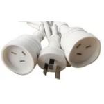 RackPower 10A 3 pin plug on 1.4m to 2x 10A 3pin socket on 0.2m, total length 1.8m 1mm2 White lead