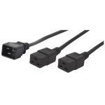 RackPower CM2CCC200 16A - 2x C19 Power Splitter Cable - 2m - Black 0.4m to Junction - 1.6m to Sockets - 1.5mm2 - PVC