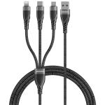 RockRose Hercules Trident 3-in-1 Charging Cable - 1m - - USB-A  to Micro USB & USB-C & Lightning
