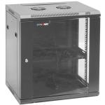 Dynamix RWM12 12RU Wall Mount Cabinet 450mm Deep (600 x 450 x 635mm) - Includes 1x Fixed Shelf, 2x Fans & 10x Cage Nuts - Black Gloss Colour, front door