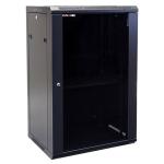 Dynamix RWM18 18RU Wall Mount Cabinet 450mm Deep (600x450x910mm) Includes 1x Fixed Shelf - 2x Fans and 10x Cage Nuts - Black Gloss Colour - Tinted Glass front door