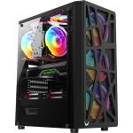 Formula V Mana Black AR Mini Tower Gaming Case Tempered Glass, 4x 120mm ARGB PWM Pre-installed, CPU Cooler Support Upto 160mm, GPU Support Upto 300mm, 7x PCI Slot, 280mm Radiator Supported, Front I/O: 1x USB 2.0, 1x USB 3.0, 1x Type C, HD A