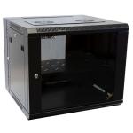 Dynamix RSFDS9 9RU Universal Swing Wall Mount Cabinet - Removable Backmount supplied with Left & Right Hinges (600x550x501mm) - Includes 1x Fixed Shelf, 2x Fans,10x Cage Nuts, Black Gloss colour, Side Entry