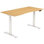FlexiSpot Kana Pro Height Adjustable - 1400x700mm - Bamboo Texture Curve Desktop Standing Desk - White Oval Column Frame - Dual Motors 3-Stages - Height Range 600-1250mm - Weight Capacity 125kg, Speed 38mm/s, 3 programmable memory presets